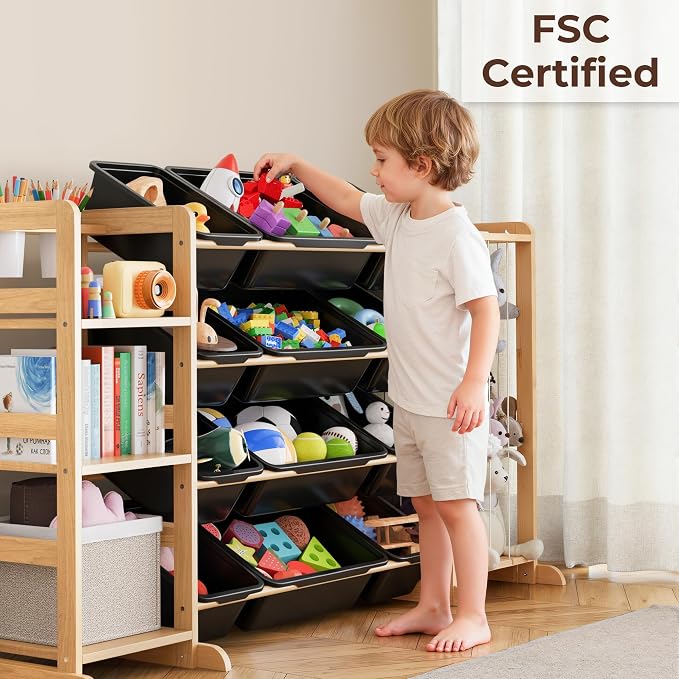 Toy Storage Organizer with Bookshelf and Stuffed Animal Storage - Kids Playroom Organization with Shelves and 12 Toy Bins - Toddler Living Room Toy Box for Lego - Nursery Bedroom Decor Essential