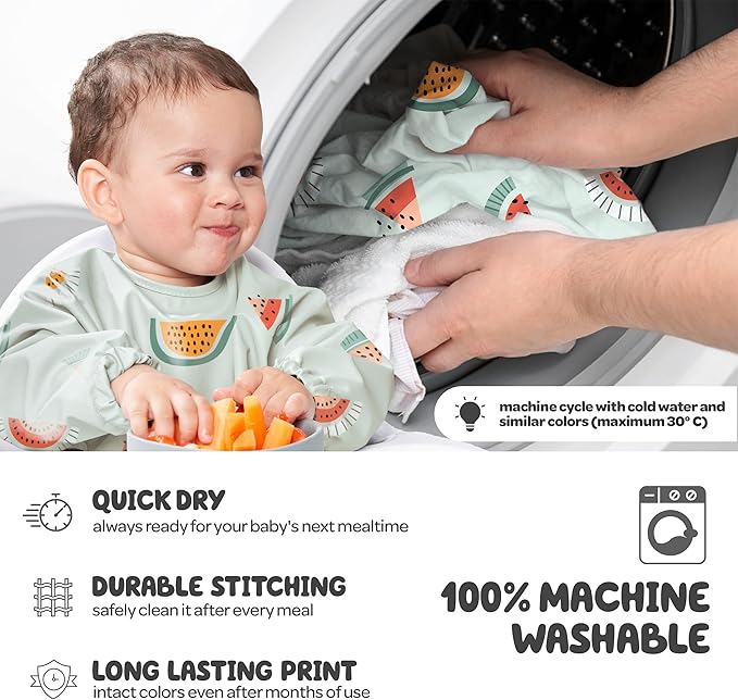 Waterproof Smock Baby Bibs for Eating (Boy or Girl 6-24 Months) - Toddler Long Sleeve Bib for Baby Led Weaning