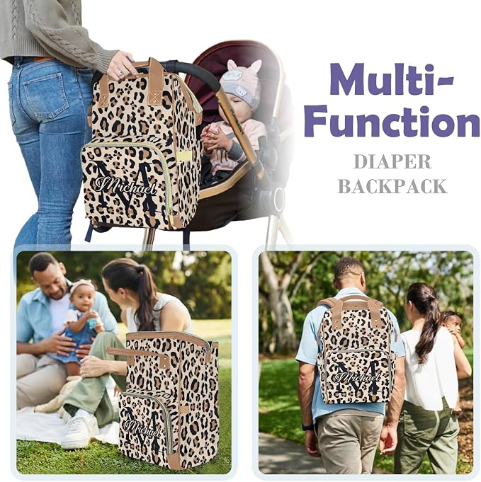 Custom Diaper Bag Backpack, Upgraded Large Capacity Baby Bag with Insulated Pockets, Personalized Diaper Changing Backpack for Boys & Girls, Floral