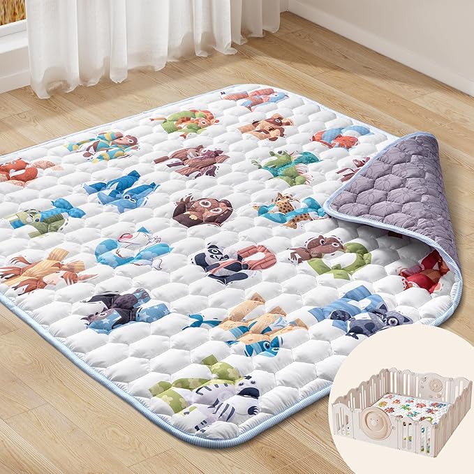 47"x47" Premium Baby Play Mat - Extra Thick, Non-Slip & Machine Washable Foam Floor Mat for Infants, Babies & Toddlers, Fits Playpens, Alphabet Design, Foldable & Odorless