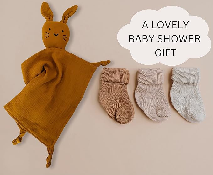 Leyl&Ari Organic Muslin Lovey Blanket | Cotton Bunny Security Blanket for Boys and Girls (Toffee)