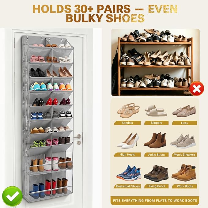 HOMELUX THEORY 10 Tier Hanging Shoe Organizer – Shoe Rack for Closet with Deep Pockets, Shoe Rack for Entryway, Over the Door Shoe Organizer for Closet for Boots & Sneakers (Dark Gray)