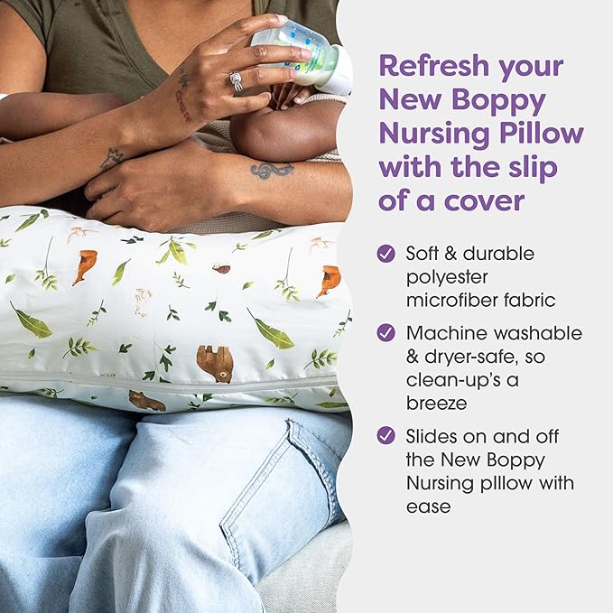 Boppy Nursing Pillow Cover - Soft, Hypoallergenic Washable Microfiber Bottle & Breastfeeding Pillow Covers (Redesigned Feeding Pillow Sold Separately) - Neutral Plants and Animals