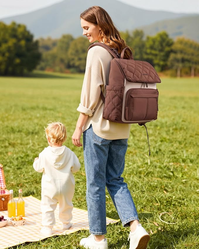 LOVEVOOK Diaper Bag Backpack With Pocket For Large Capacity Cup,Multi-Function Baby Travel Bag For Mom Dad,Waterproof Baby Bag for Boys Girls with Changing Pad,Insulated Bag,Stroller Straps,Brown