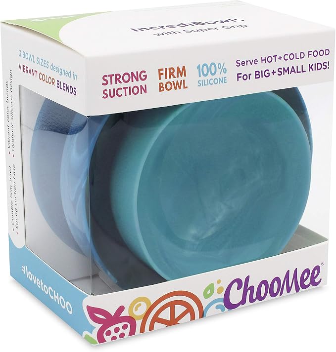 ChooMee Silicone Suction Bowls | Extra Strong Suction with Firm Bowl | Ideal for Infant and Toddler Baby Led Feeding | Medium + Small 2 CT