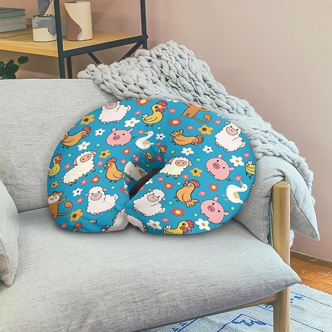 Newborn Nursing Pillowcase for Boys and Girls Soft and Cosy Stretchy. with Hidden Zip Ideal for Breastfeeding with Farm Animals and Floral Prints（Pillowcase Only）