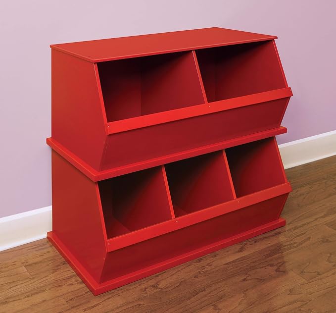 Badger Basket Two-Bin Stackable Toy Storage Cubby Organizer for Kids – Durable Kids Room Storage, Playroom Organizer, Easy Access Bins - Crimson Red