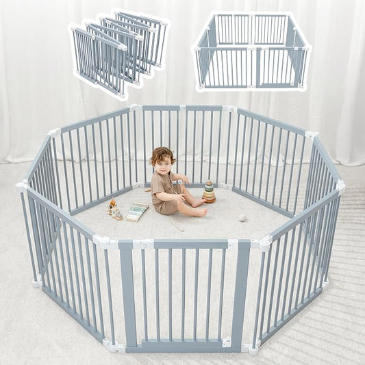 Comfy Cubs Baby Gate Playpen - 57 x 57 x 25 in, Extends Up to 228” - Pine Wood Foldable Playpen with Child-Proof Lock - Easy Assembly Baby Fence Play Area for Babies & Toddlers - Pacific Blue