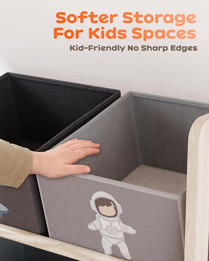 Toy Storage Organizer with 3 Shelves and 9 Bins, Black Starry Sky Bookshelf and Bookcase for Kids, Playroom Toy Bin Shelf for Bedroom & Room, 41.9" W