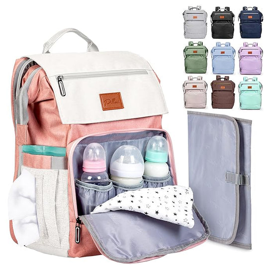 PILLANI Baby Diaper Bag Backpack - Large Bag for Boys & Girls, Waterproof Diaper Backpack - Travel Diaper Bags w/Changing Pad, Baby Registry Search & Shower Gifts - Essentials Must Haves Newborn Stuff