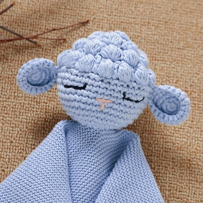 Neiwech Sheep Snuggle Loveys for Babies Cotton Baby Security Blanket for Newborn Infant Boys Girls Blue