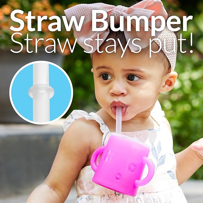 PopYum Silicone Training Cup with Straw Lid 2-Pack for Baby, Infant and Toddler, Tumbler, Sippy, handles, 5 ounce (blue, pink)