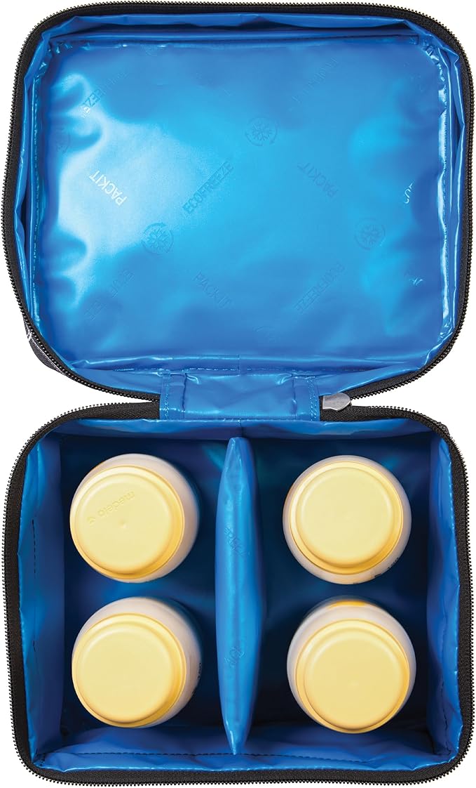 PackIt(R) Freezable Bottle Cooler for Breastmilk and Formula, Black Grid, Built with EcoFreeze(R) Technology, Collapsible, Reusable, Zip Closure and Top Handle, Fits up to Four, 5 oz Bottles