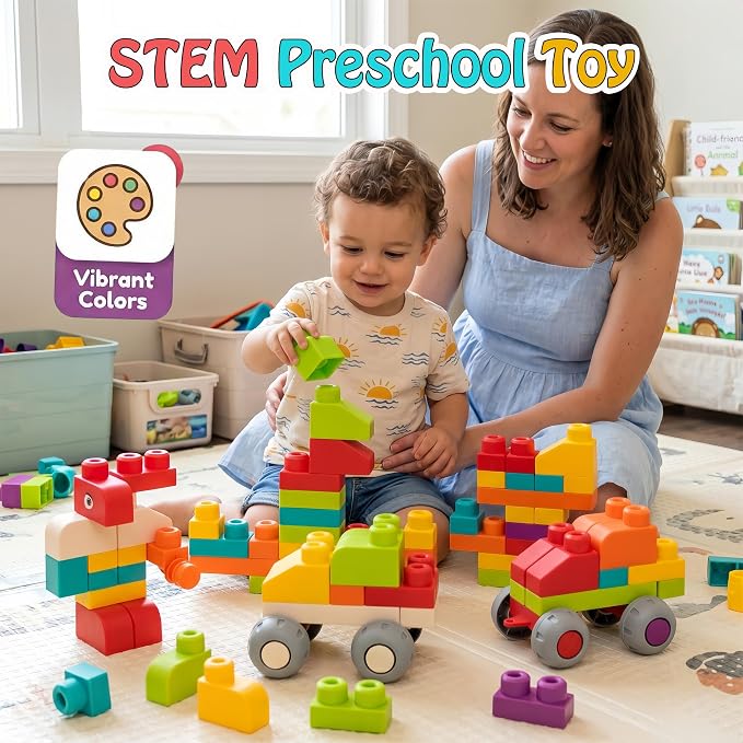 100 PCS Soft Building Blocks for Toddlers Aged 2 3 4 5 6 Years Old, Large Blocks with Storage Box - STEM Preschool Toy for Early Childhood Education, Birthday Gift for Boys Girls