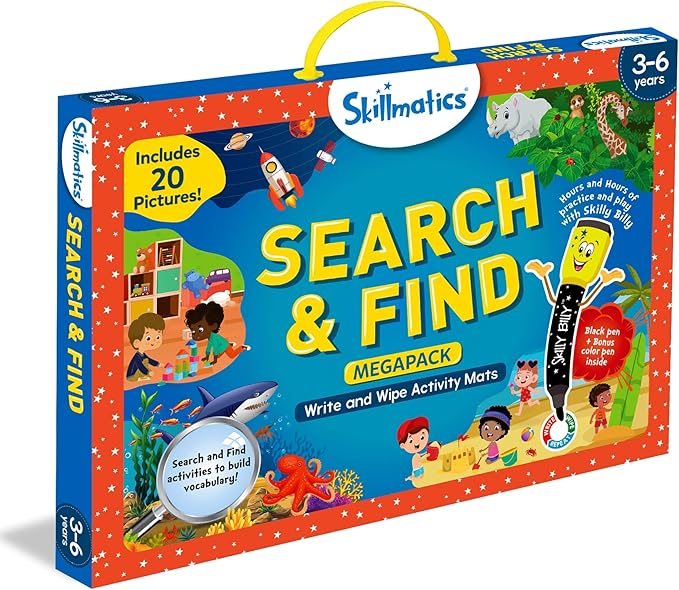 Skillmatics Search and Find Megapack Educational Game - Reusable Preschool Learning Activities, Perfect for Toddlers & Kids Who Love Toys, Art & Crafts, Builds Vocabulary, Gifts for Ages 3, 4, 5, 6