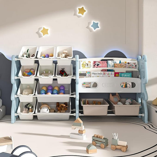 Kids Toy Organizer with 12 Storage Bins, Toy Storage Cabinet Unit with Bookshelf for Kids' Toys, Children Bookshelf and Toy Storage for Playroom, Kids Room, Nursery Room