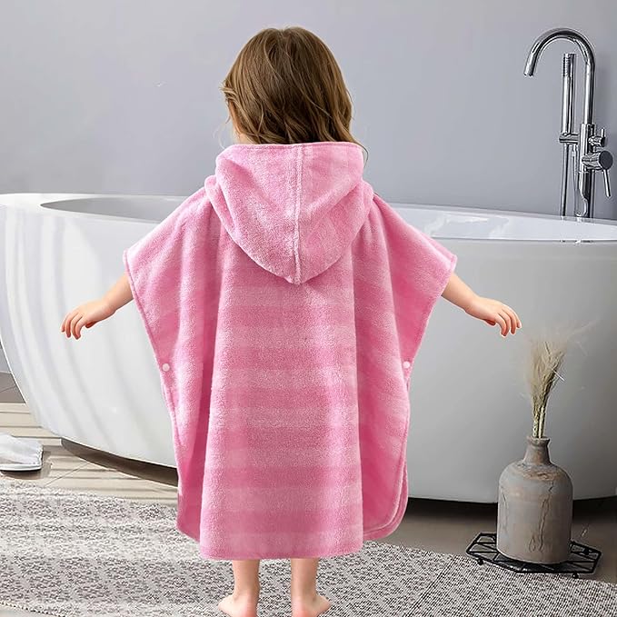 Toddler Beach Towels with Hood, Oversized (2-4Years,21"X21") Made from 100% Soft Cotton,Absorbent Hooded Poncho Towel for Baby Girl,Perfect for Pool | Swimming | Bath | Beach,Jacquard Pink Stripe