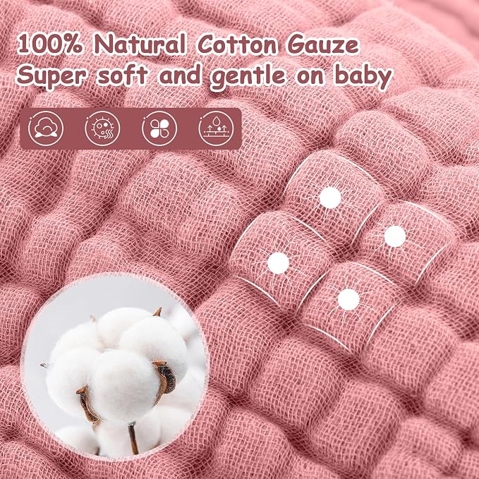 Looxii Muslin Baby Washcloths 6 Pack, 100% Cotton Baby Wash Cloths for Baby Face Body, 12x12 inches Large Soft Absorbent Face Towels for Newborns Gradient Pink