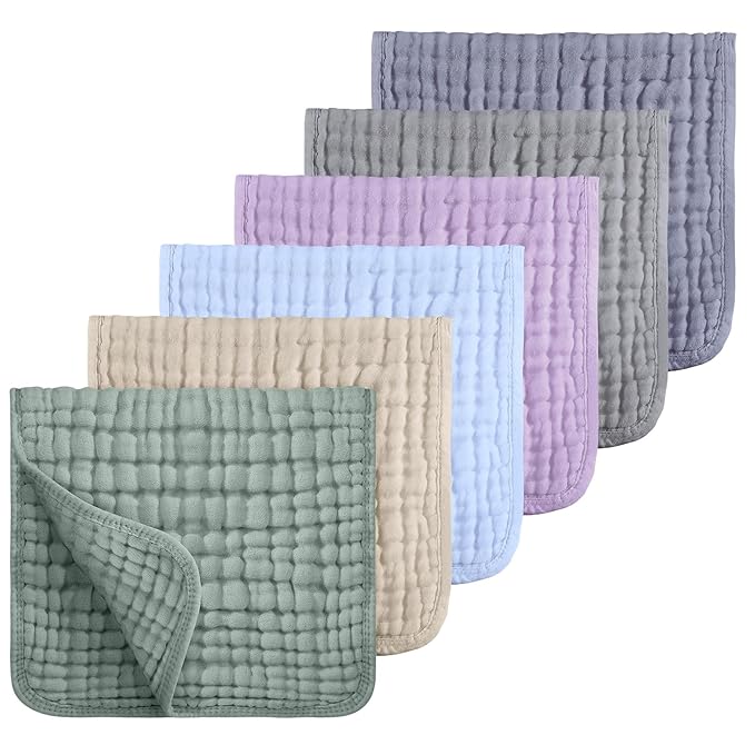 Looxii Muslin Burp Cloths 100% Cotton Muslin Cloths Large 20''x10'' Extra Soft and Absorbent 6 Pack Baby Burping Cloth for Boys and Girls(Multicolor)