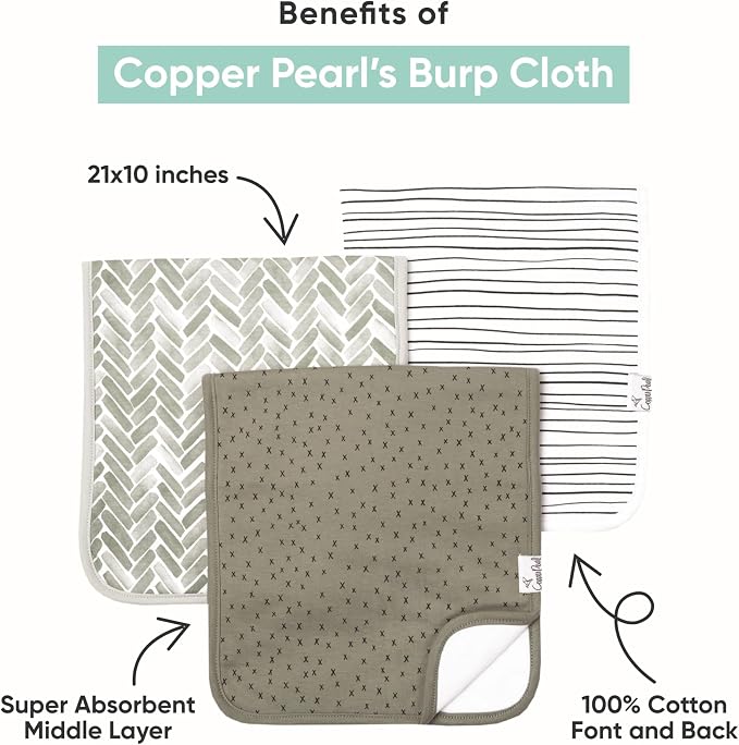 Copper Pearl Baby Burp Cloth Small 21''x10'' Size Premium Absorbent Triple Layer 3-Pack Gift Set 'Autumn'