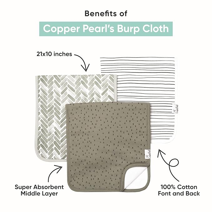 Copper Pearl Baby Burp Cloth Large 21''x10'' Size Premium Absorbent Triple Layer 3-Pack Gift Set “Baja