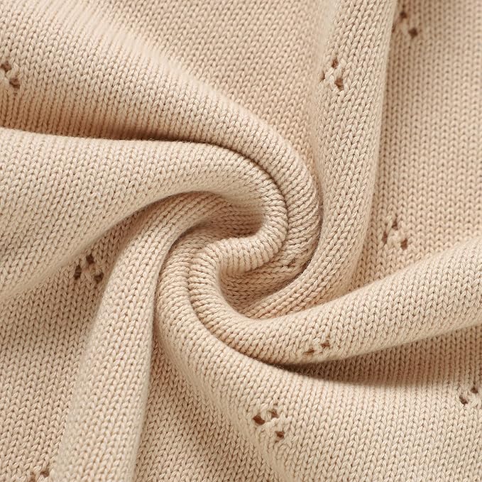 Hadetoto Cotton Lace Knit Baby Blankets, Super Soft Lightweight Crib Blanket for Infant Boys Girls, Nursery Bedding (Khaki)