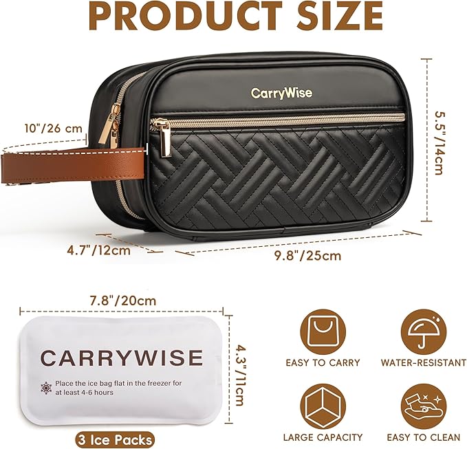 Black Breast Milk Cooler Bag ??Large Capacity, Keeps Milk Cold 8+ Hours, Waterproof Insulated Travel Bag with 3 Ice Packs & Buckle Handle for Nursing Moms, Daycare, Travel