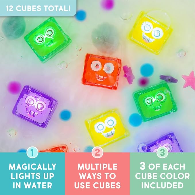Glo Pals Water Activated Light-Up Sensory Bath Toy 12 Cube Variety Pack for Bathtime and Sensory Play, 12 Reusable Light-Up Cubes for Kids and Toddlers, Variety Pack