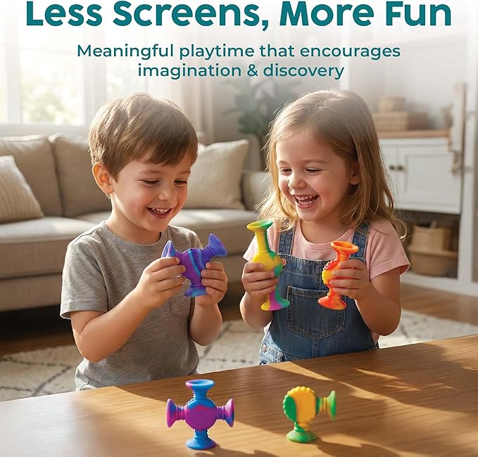 BUNMO Rainbow Textured Suction Toys ??10 Pack | Bath Toys and Suction Toys | Silicone Kids Bath Toys for Kids Ages 3+ | Bathtub Toys, Shower Toys & Travel | BPA-Free