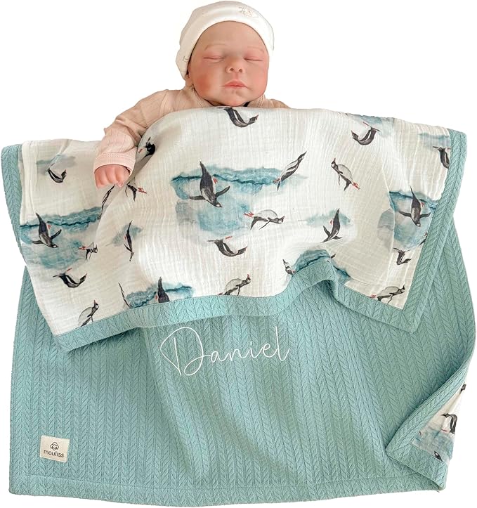 Mouliss Personalized Baby Blanket with Name ??Handmade 100% Organic Cotton Newborn Gift | Custom Knit Blanket for Boys, Girls, Kids & Baby Showers