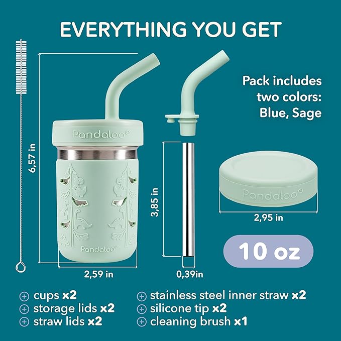 Pandaloo® Smoothie Cups for Kids - Stainless Steel Toddler Tumbler with Straw, Sippy Cup for Smoothies - BPA-Free, Toddler Snack Cups, 10 oz