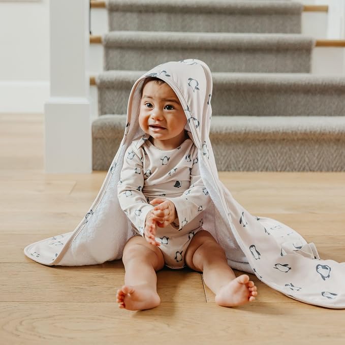 Copper Pearl Penguins Premium Knit Hooded Towel