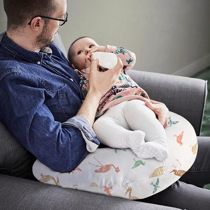 Little Grape Land Nursing Pillow for Breastfeeding, Ergonomic Feeding Pillow with Removable Cover, Baby Feeding Pillow with Hidden Zipper Guard and Supportive Breathable Filling, Birds, Original