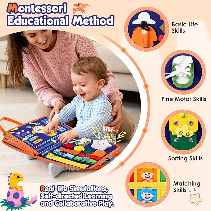 GOLIYEAN Toddler Busy Board - Montessori Toys for Toddler Boy Birthday Gifts, Educational Learning Sensory Busy Book for Toddlers, Quiet Activity Books for Toddlers, Airplane Car Travel Toys