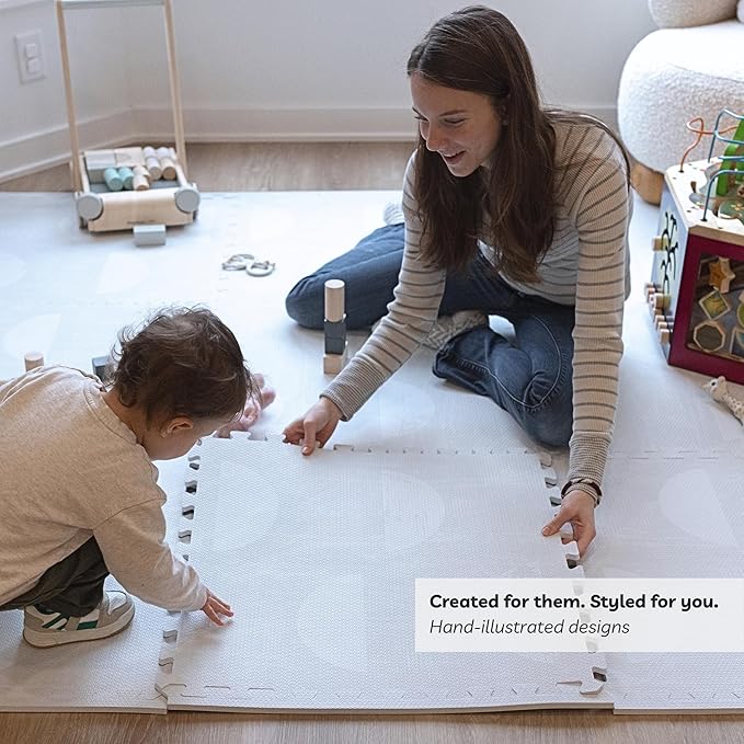 Little Landings Baby Play Mat for Floor - Aura Pearl (6x6ft) - Premium EVA Foam Play Mat for Babies & Toddlers (Ages 0-5+) Non-Toxic Playmat for Tummy Time, Crawling & Playroom - Stylish & Comfortable