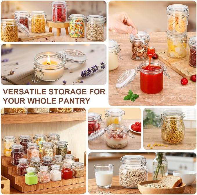4oz Mini Airtight Glass Jars with Clamp Lid – Small Glass Food Storage Containers for Jam, Honey, Sauces, Yogurt & Dessert Portions, Clear Kitchen Mini Jars