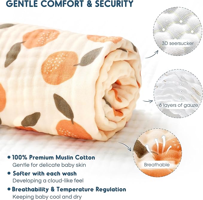 GRSSDER Ultra Soft Absorbent Muslin Cotton Baby Hooded Towel 2 Pack with Original Patterns, Extra Large Size 35"x 35" Swaddle Wrap for Newborn Infant and Toddler