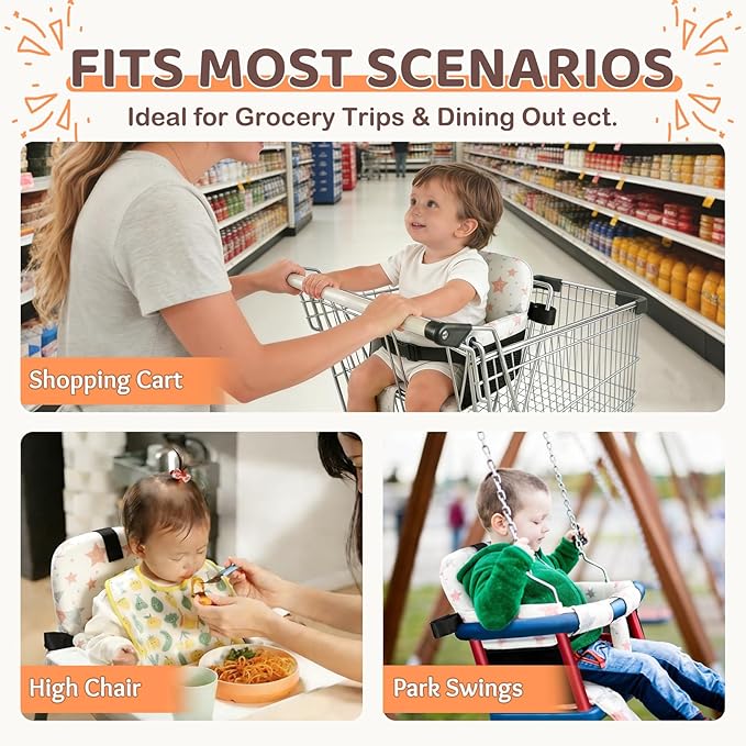 Portable Baby Shopping Cart Seat, High Chair Cover for Outdoor, One-Hand Installation Cart Seat Cover, Comfortable and Supportive Foam-Padded, Grocery Cart Baby Seat ??Stars