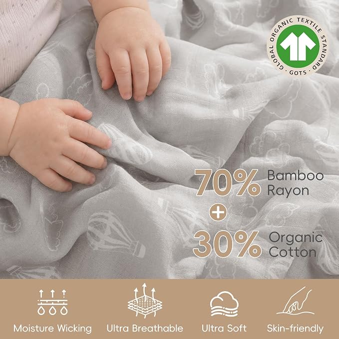 david's kids Muslin Swaddle Blankets, 4 Pack Organic Cotton Baby Blankets, Breathable Soft Receiving Blanket for Boys Girls, Newborn Essentials, Large 47 x 47 inches, Elephant