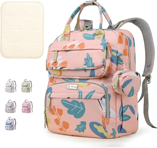 Diaper Bag Backpack for Baby – Large Capacity Waterproof Travel Tote, Multifunction Baby Bag with Changing Pad, Pacifier Holder & Stroller Straps (Blush Pink)