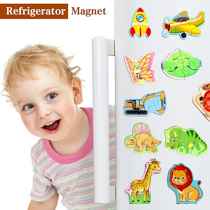 Magnetic Puzzles for Kids Ages 1-3, Travel Toddler Puzzles Ages 2-4 Year, Food Activities Toy for Boys & Girls 3-5 yo - Learning Magnet Gift for Road Trip