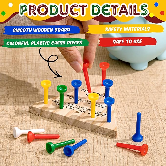 Zhanmai 50 Sets Wooden Triangle Peg, Educational Board, Travel Size, Operation Christmas Learning Puzzles (Multi-Color Peg)