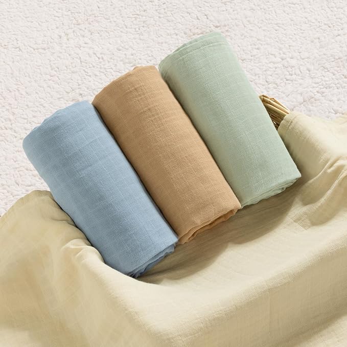 david's kids 4 Pack Baby Muslin Swaddle Blankets 47" x 47", 100% Cotton Swaddle Wrap for Boys Girls, Ultra Soft Breathable Receiving Blanket for Newborns, Dusty Blue & Sage Green & White Cap & Sepia