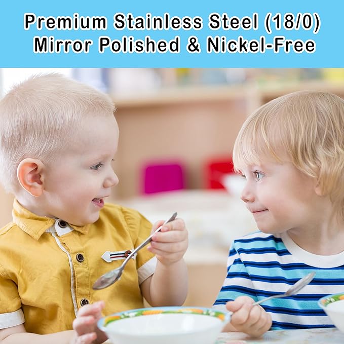 12 Piece Stainless Steel Kids Silverware Set - Child and Toddler Safe Flatware - Kids Utensil Set - Metal Kids Cutlery Set Includes 4 Small Kids Spoons, 4 Forks & 4 Knives