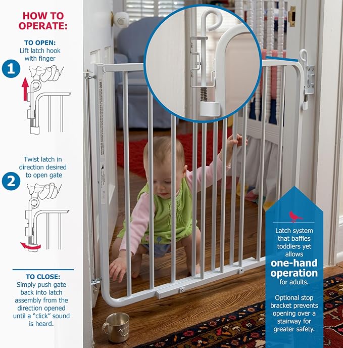 Cardinal Gates MG15 Auto-Lock Baby Gate - Adjustable Indoor Dog Gate - Aluminum Safety Gate for Kids & Pets - 26.5 to 40.5 Inches Wide - White