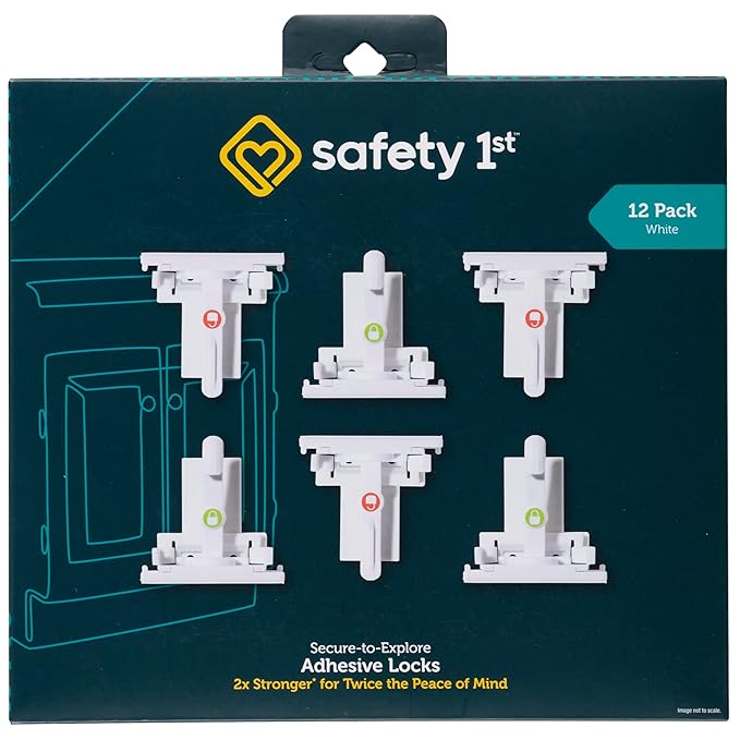 Safety 1st - Secure-to-Explore Adhesive Cabinet Locks Baby Proofing, Child Locks for Cabinets and Drawers (12 Locks), White