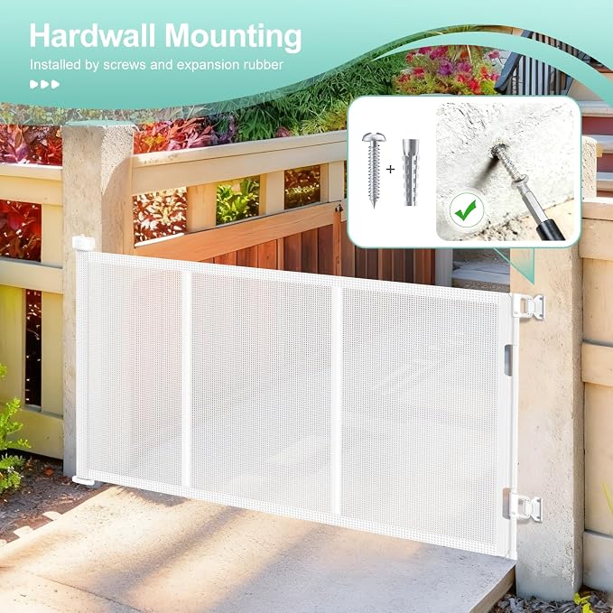 EZIGO Retractable Baby Gates Replacement Parts, Full Set Wall Mounting Accessories Including Brackets, Latches, Screws for 100/120 inch Extra Wide Baby Gate Mesh Gate Retractable Dog Gate, White