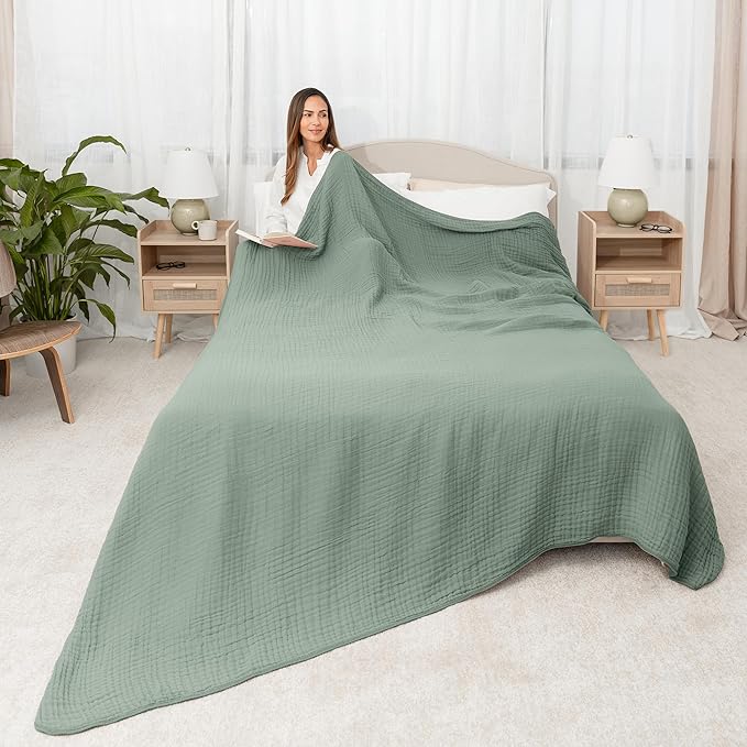 Comfy Cubs Muslin Blanket for Adults King 108" x 90" - 6 Layer Soft, Breathable & Lightweight Muslin Adult Blanket - Machine Washable & Designed in The US Bedding for All Seasons - Fern