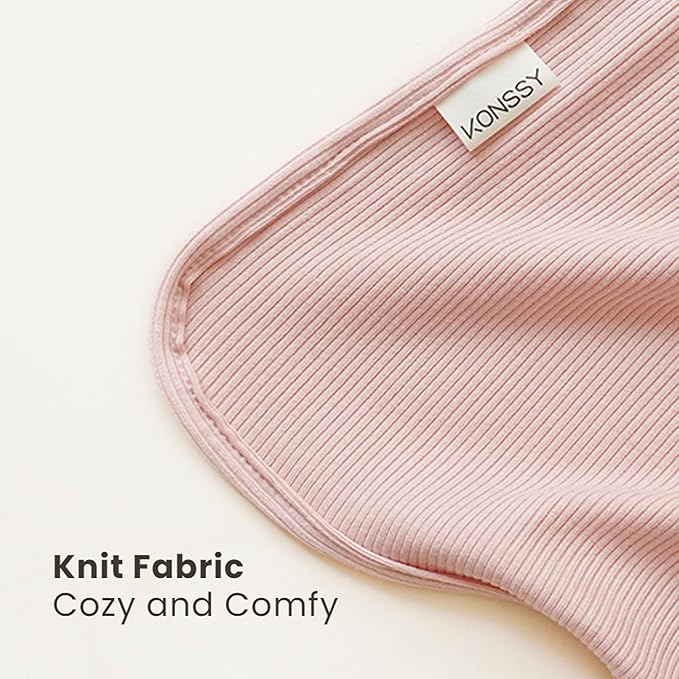 Konssy Knit Baby Blanket 2 Pack, Soft Ribbed Swaddle Receiving Blankets for Boys & Girls, Lightweight Cozy Swaddling Wrap for Newborns, Infants, & Toddlers, 33x42 Inch (Pink,Beige)