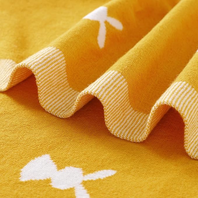 LAWKUL Baby Wrap Blanket Soft 100% Cotton Baby Blanket Knit Crib Receiving Blanket with Bunny Pattern Swaddle Cute Blanket for Babies Boy and Girl in Easter Size 40 * 30 Inches